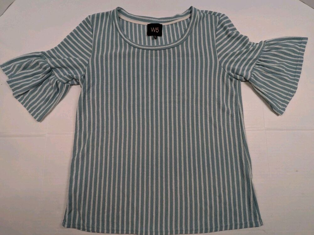 Anthropologie W5 Top Women's Large Top Short Bell Sleeve Stretch Striped